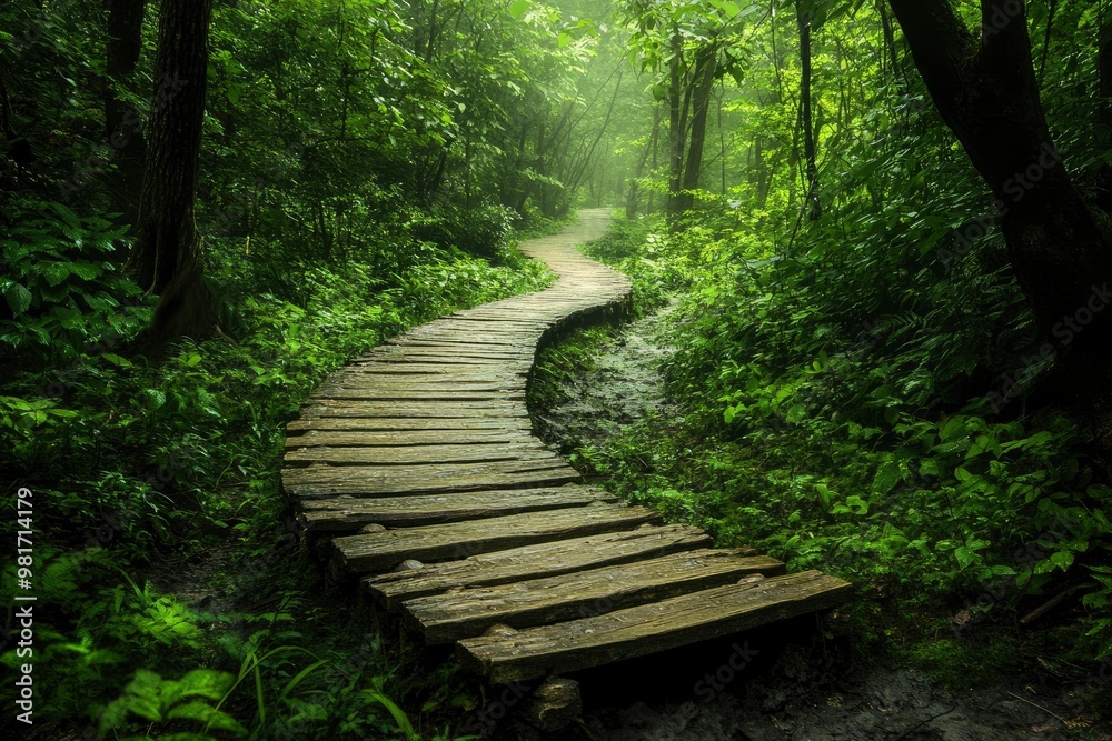 Obraz premium Walkway in the verdant forest , ai