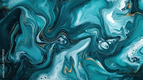 Abstract Marble Art with Swirls of Blue, White, and Gold