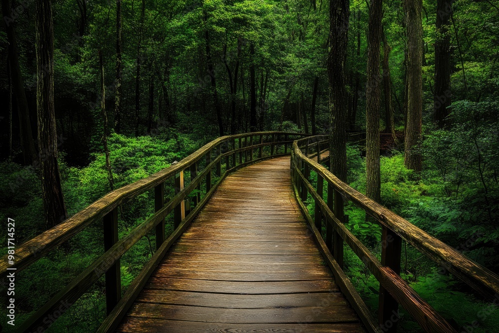 Obraz premium Walkway in the verdant forest , ai