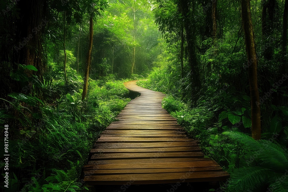 Fototapeta premium Walkway in the verdant forest , ai