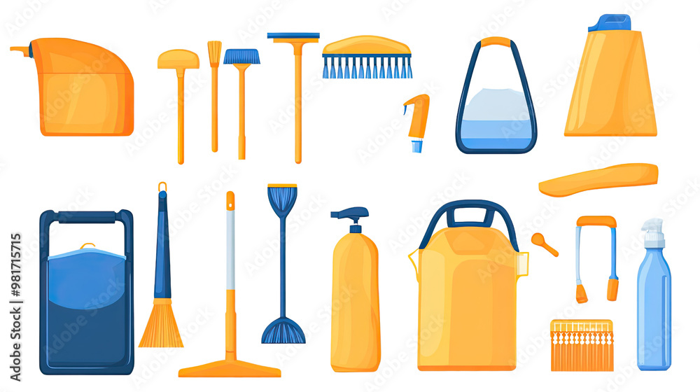 Bathroom Tool Set Icon with Cleaning Supplies and Bottles Illustration Bathroom Tool Set Icon with Cleaning Supplies and Bottles Illustration