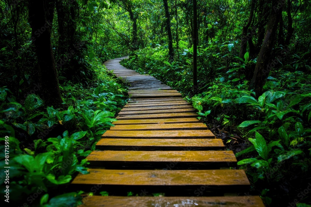 Obraz premium Walkway in the verdant forest , ai