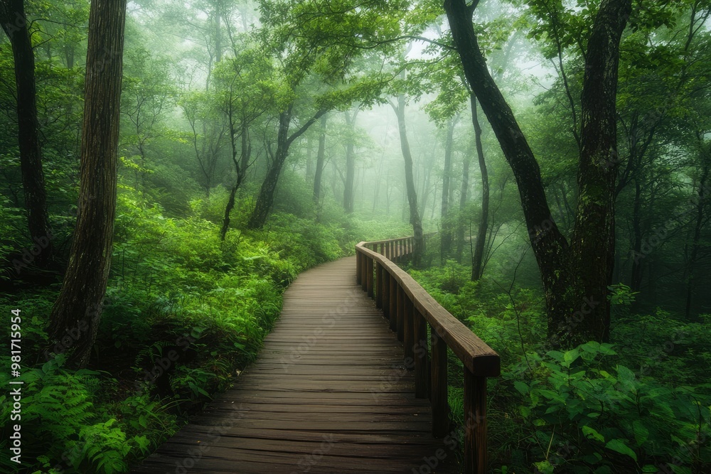 Fototapeta premium Walkway in the verdant forest , ai