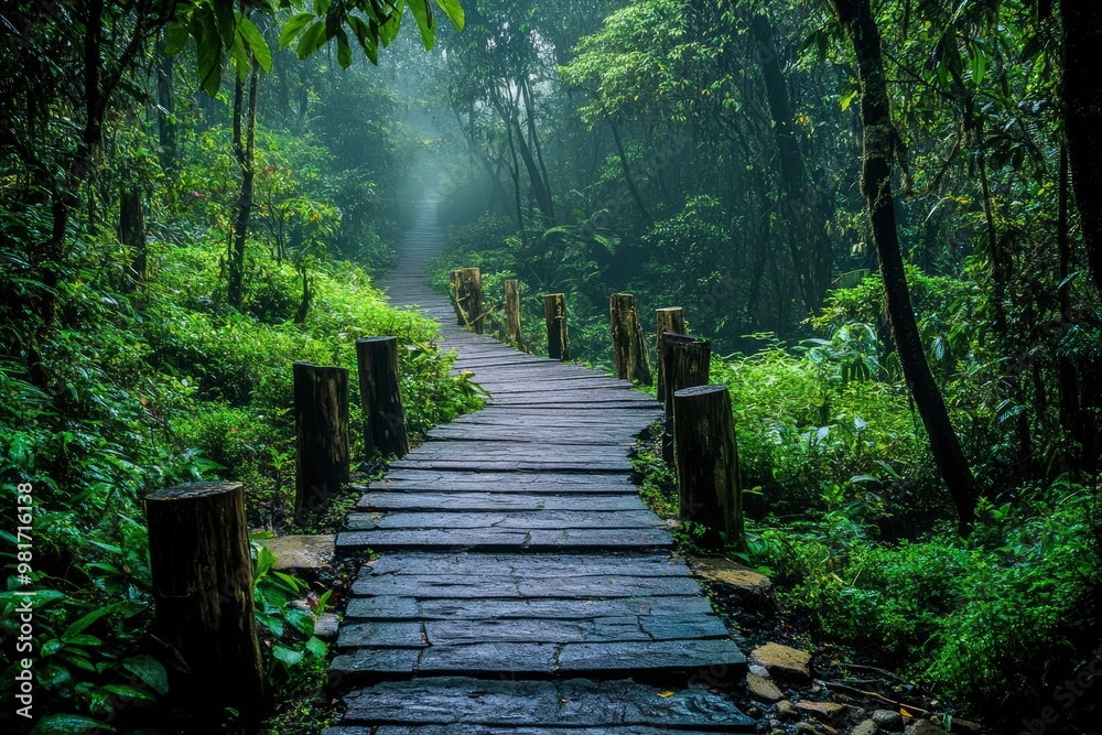 Fototapeta premium Walkway in the verdant forest , ai