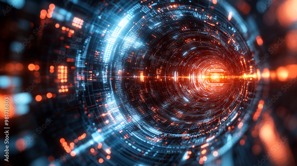 Futuristic abstract tunnel view with glowing lines and lights. Perfect for technology and science fiction themes. Futuristic abstract tunnel view with glowing lines and lights. Perfect for technology and science fiction themes.
