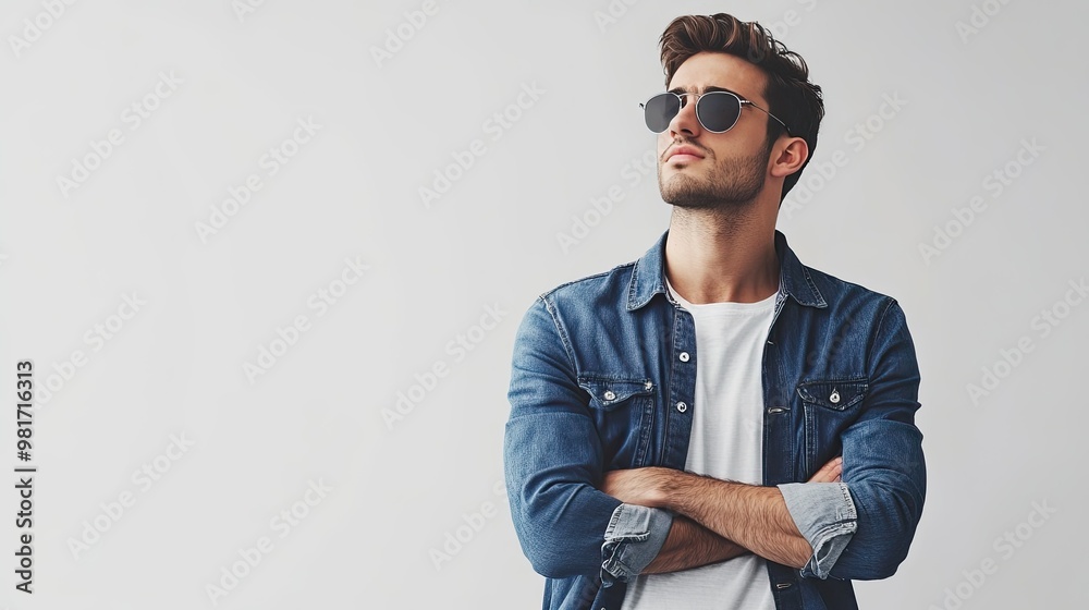 Fototapeta premium Fashionable man in casual attire with a blank background 