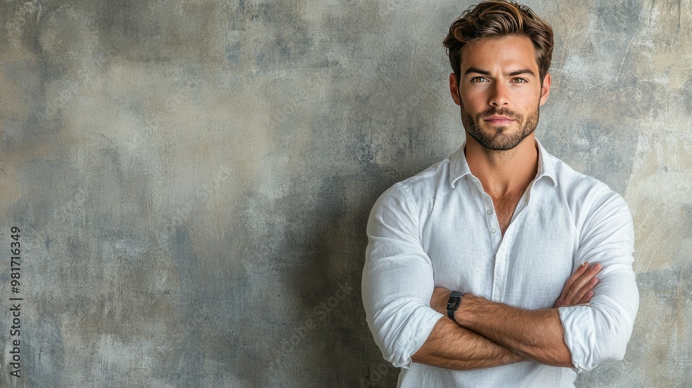 Obraz premium Fashionable man in casual attire with a blank background 