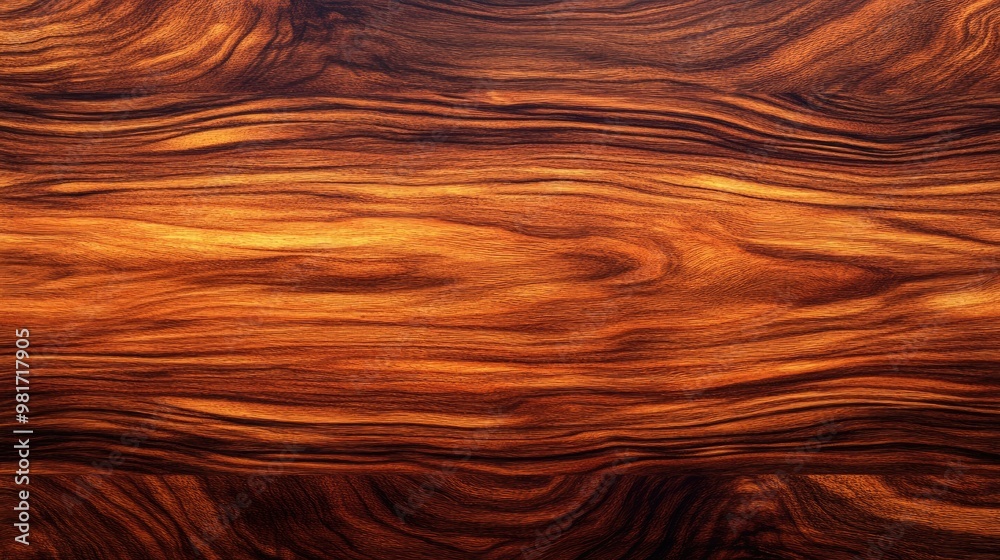 Shiny polished wood texture with a smooth surface and rich  dark grain patterns