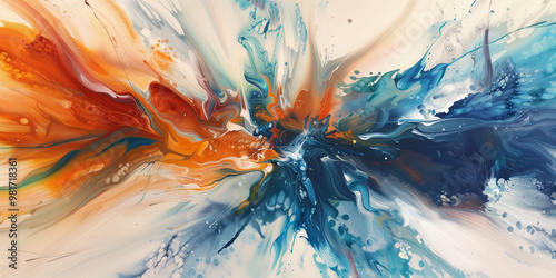 Vibrant Abstract Swirl of Colorful Paints - Orange, Blue, Purple