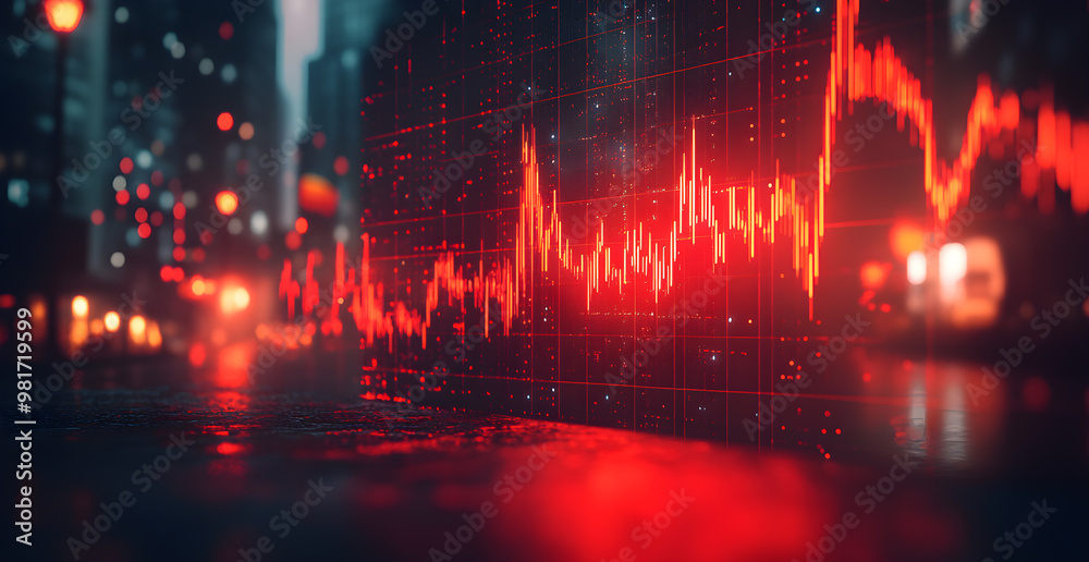 A red and black graph with a red line that is going down A red and black graph with a red line that is going down