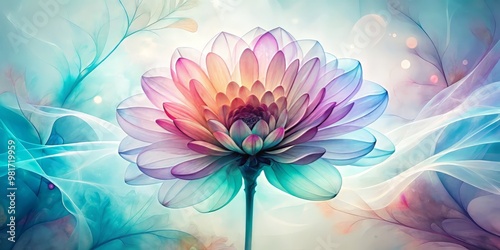 Stylized X-ray illustration of a blooming flower on a soft, watercolor-inspired background, with delicate petal shapes and vibrant colors  photo