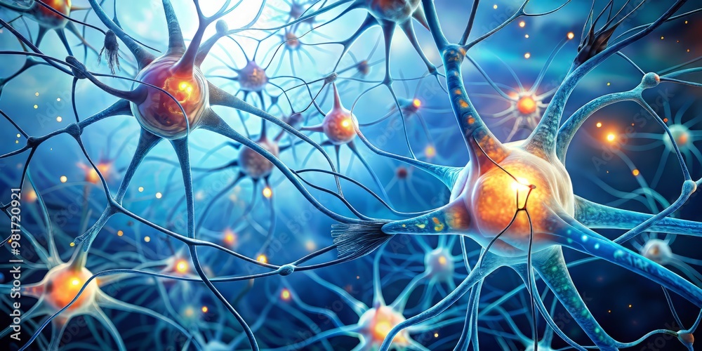 A detailed illustration of the human brain's cerebral cortex, showcasing the intricate patterns of neurons and synapses against a soft, gradient blue background A detailed illustration of the human brain's cerebral cortex, showcasing the intricate patterns of neurons and synapses against a soft, gradient blue background