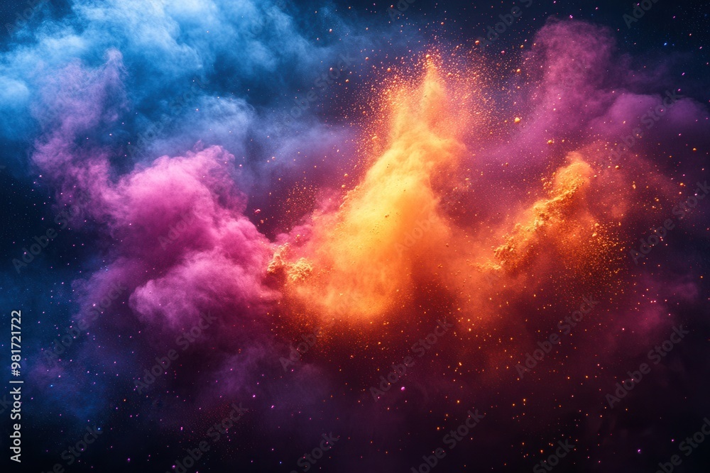 Fototapeta premium Festive Jubilation: Vibrant Holi Festival Colored Powder Explosion
