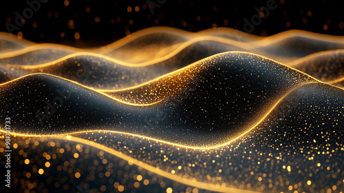 A stunning abstract image of shimmering waves illuminated by golden light, evoking elegance and tranquility.