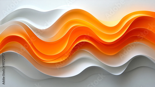 A vibrant abstract design featuring flowing waves of orange and white color, creating a dynamic visual effect for modern art.