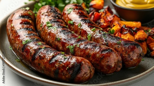 Grilled Sausages with Roasted Vegetables and Mustard