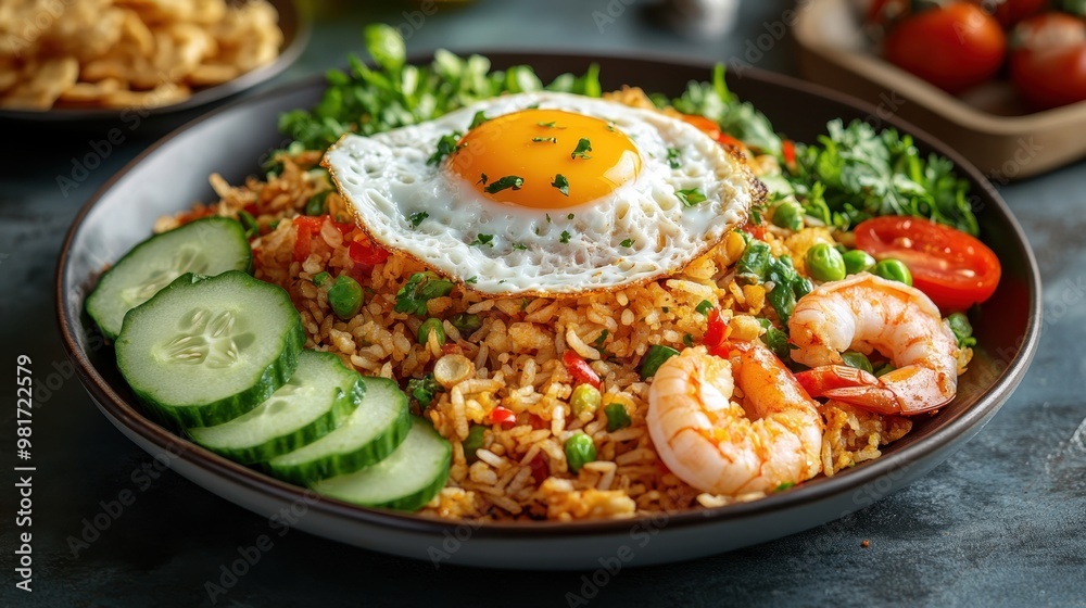 Colorful Shrimp Fried Rice with Fresh Vegetables Colorful Shrimp Fried Rice with Fresh Vegetables