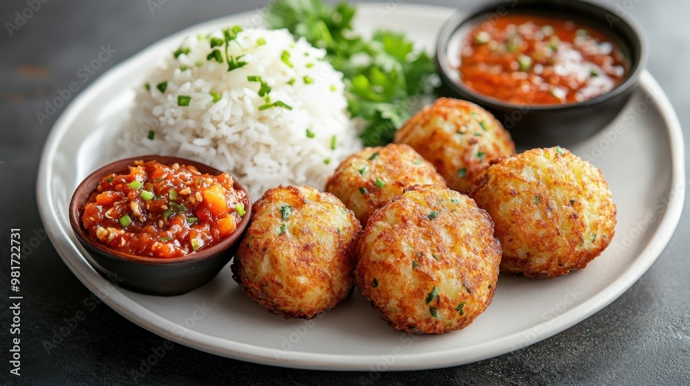 Delicious Indian Cuisine with Rice and Spicy Sauce Delicious Indian Cuisine with Rice and Spicy Sauce