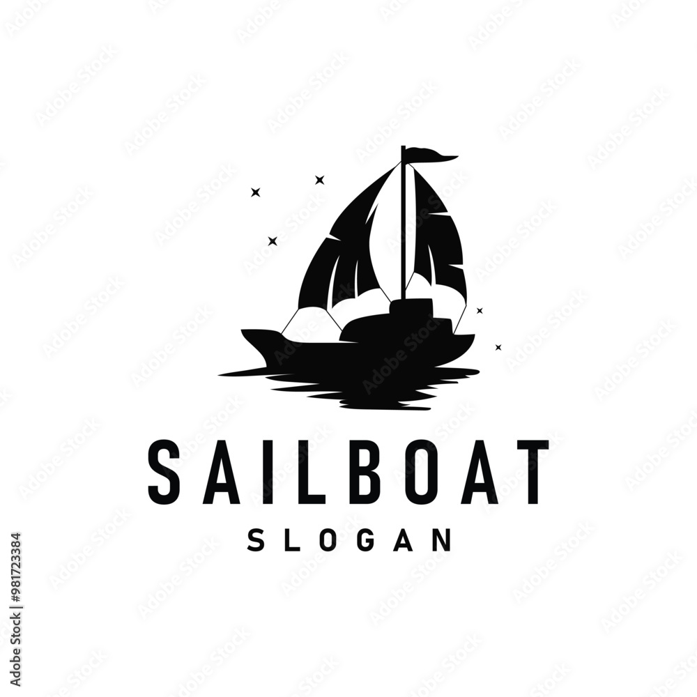 silhouette logo sailboat fishing boat simple flat design minimalist concept illustration template