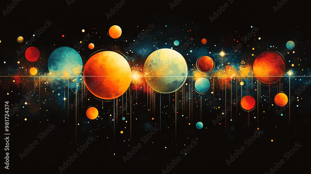 Fototapeta premium Stunning cosmic scene featuring colorful planets against a dark backdrop, capturing the beauty of outer space.
