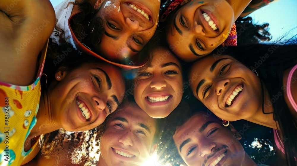 Obraz premium Happy men and women huddling together