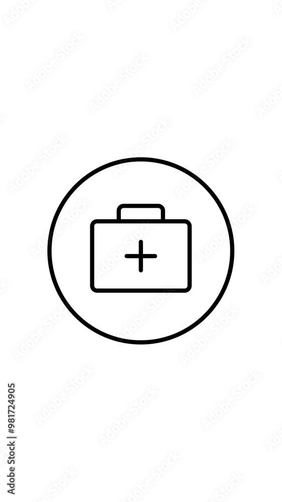 Medical case line icon inside circle, for web use for medical equipment, medicine, first aid kit, vertical, video, animation Medical case line icon inside circle, for web use for medical equipment, medicine, first aid kit, vertical, video, animation