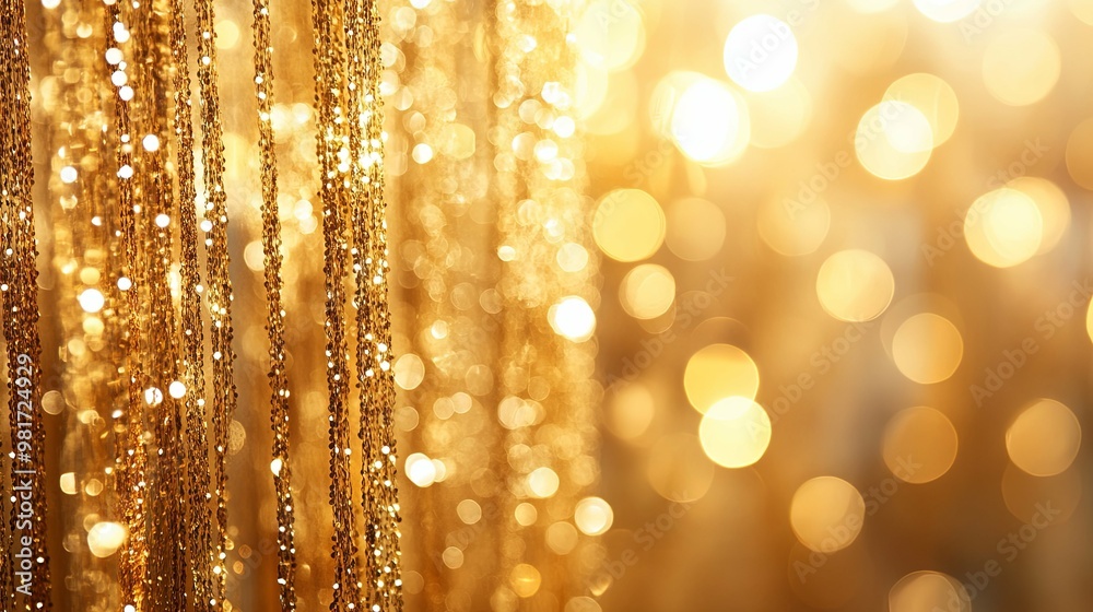 Gold Chain Curtain with Defocused Lights Gold Chain Curtain with Defocused Lights