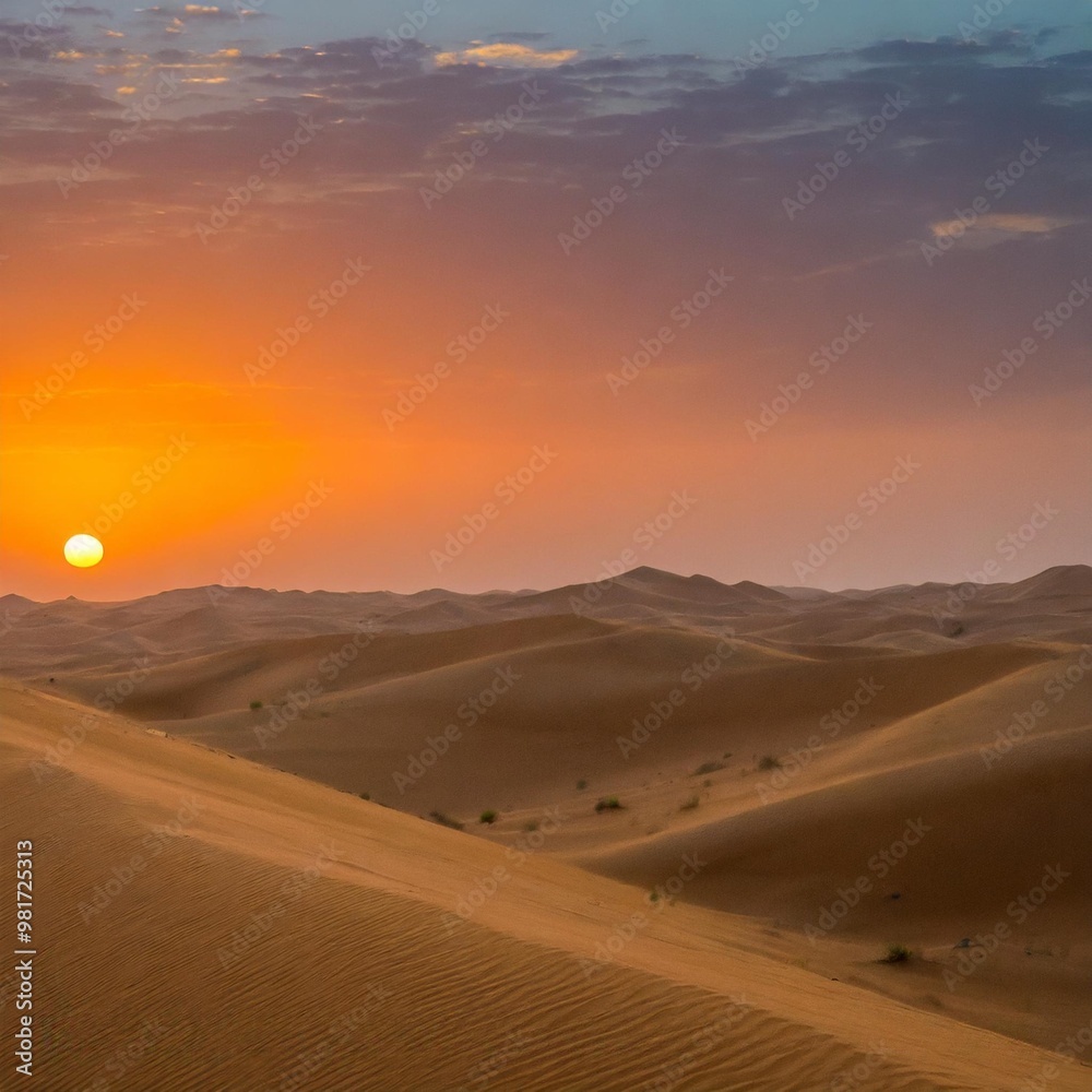 The Arabian Desert's Expansive Sand Dunes Under a Fiery Sunset The Arabian Desert's Expansive Sand Dunes Under a Fiery Sunset