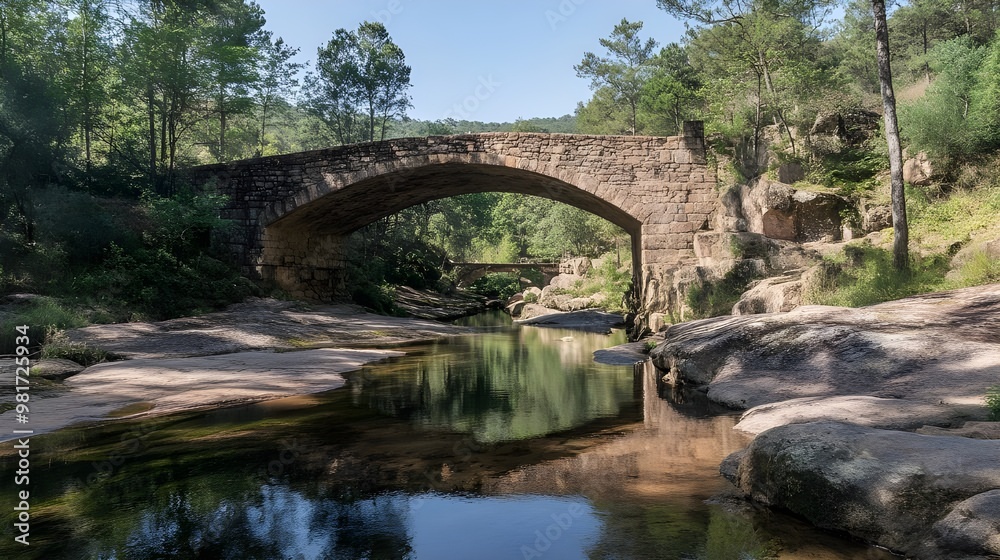 Scenic Stone Bridge Over a Tranquil River. Scenic Stone Bridge Over a Tranquil River.
