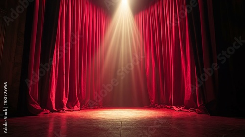 Red Stage Curtains with Spotlight and Fog