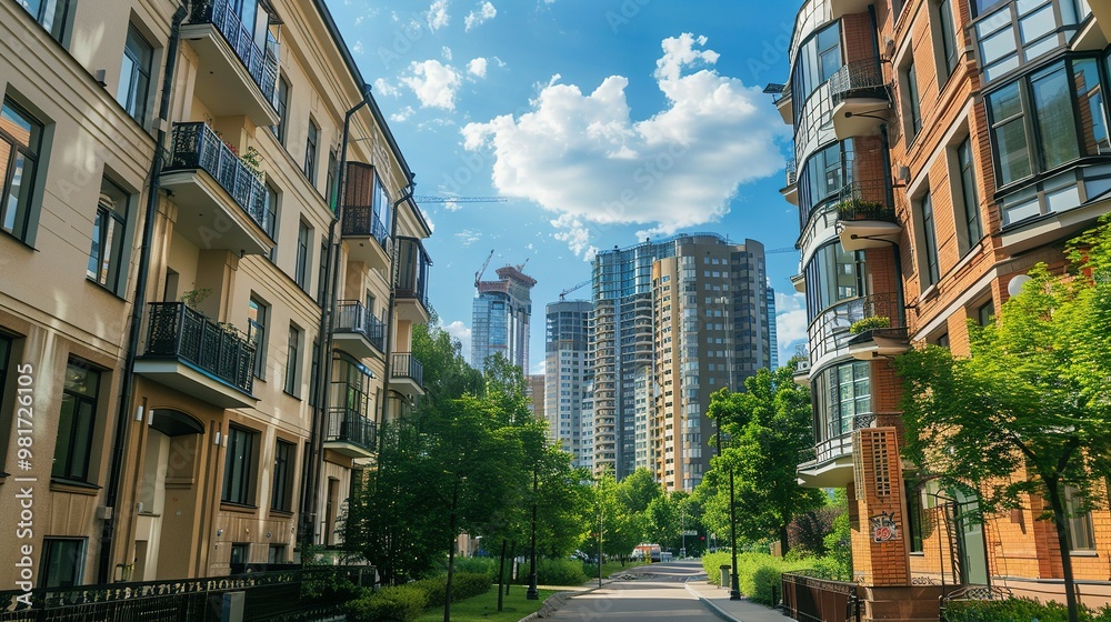 Cityscape Featuring Residential Area with Apartment Buildings Cityscape Featuring Residential Area with Apartment Buildings