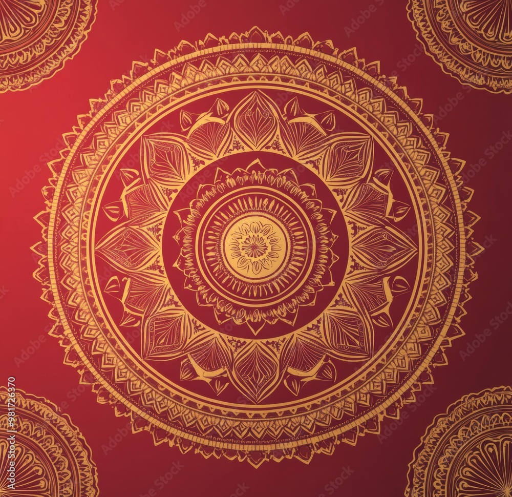 Ornate Floral Mandala Pattern on Rich Red Background with Intricate Decorative Design Ornate Floral Mandala Pattern on Rich Red Background with Intricate Decorative Design