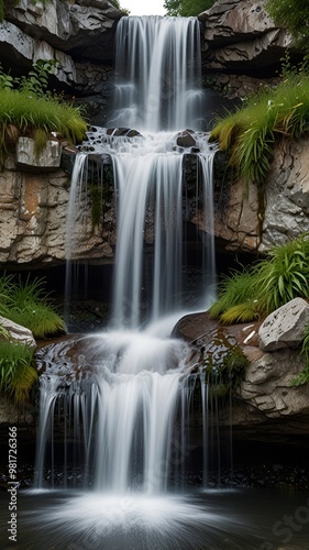 Cascade waterfall isolated on white background