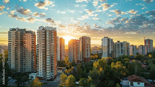 Residential Neighborhood with Apartment Buildings in the Urban Setting