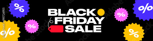 Black Friday Banner. Black Friday Vector Illustration. Black Friday Sale Text on Black Background for Web Banner, Header, Poster, Website, Social Media