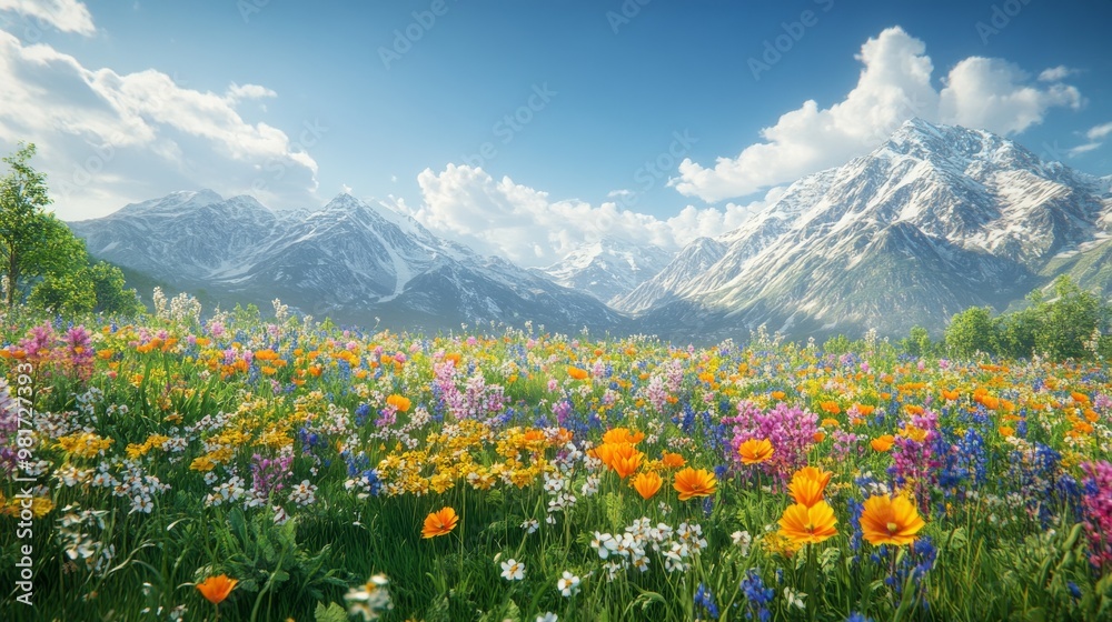 Fototapeta premium Vibrant Wildflowers Blooming in a Mountain Meadow