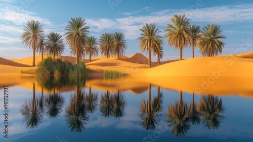 Palm Trees Reflected in a Desert Oasis Pool