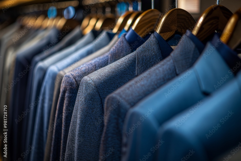 Obraz premium A collection of stylish blue suits ready for any occasion. Perfect for fashion enthusiasts and working professionals. Enhance your wardrobe with these stunning pieces. Generative AI