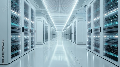 Rows of Server Racks in a Modern Data Center photo