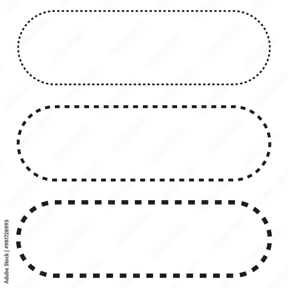 Obraz premium Dashed outline shapes. Rounded rectangle frames. Geometric border icons. Simple dotted design.