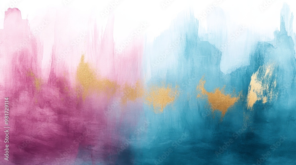 Abstract Watercolor Background with Pink, Blue, and Gold Abstract Watercolor Background with Pink, Blue, and Gold