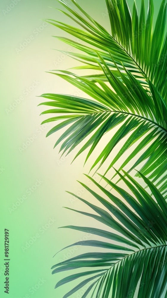 Fototapeta premium Green palm leaves against a gradient background