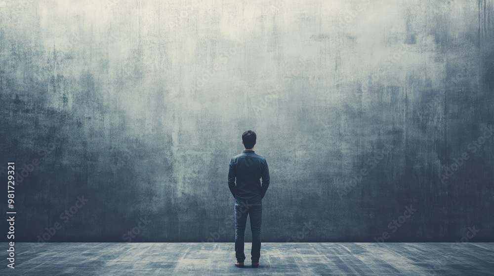 Motivated entrepreneur with a blank wall behind Motivated entrepreneur with a blank wall behind