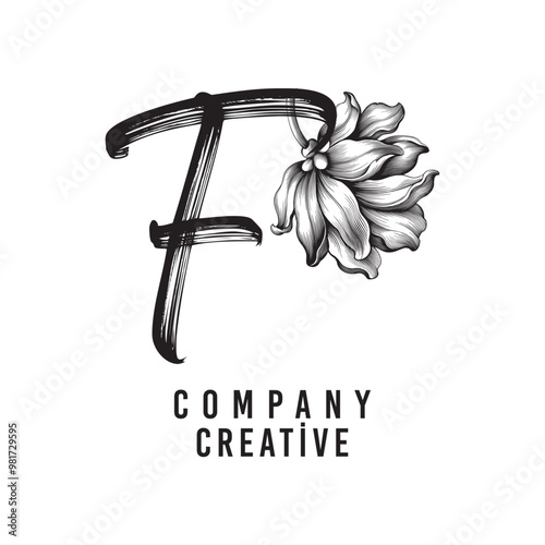 Letter F Linked Leaf Logo, Black color, unique design photo