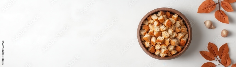 Rustic Wooden Bowl Filled with Savory Autumn Bread Stuffing Rustic Wooden Bowl Filled with Savory Autumn Bread Stuffing