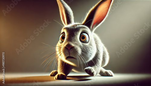 Close-up image of a startled rabbit, symbolizing someone who panics easily without understanding the reason.