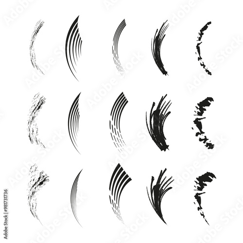 Abstract curved lines. Grunge and geometric shapes. Dynamic stroke patterns. Black and white vector.