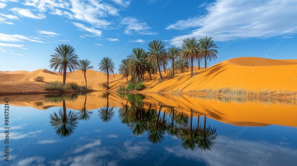 Obraz premium Palm Trees Reflecting in a Desert Oasis Pool