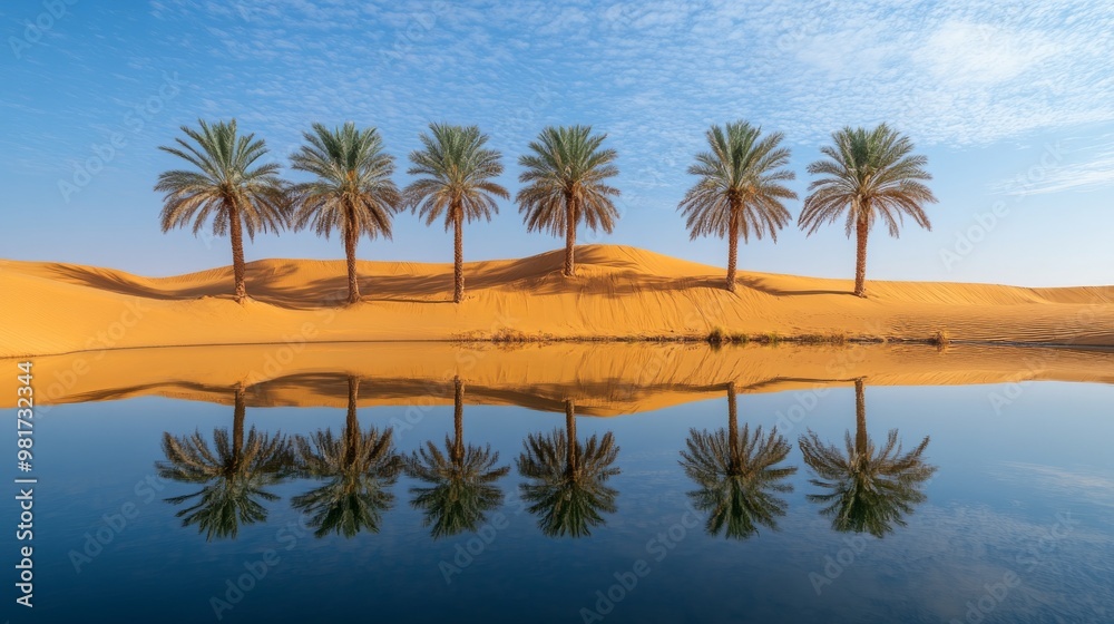 Six Palm Trees Reflecting in a Desert Oasis Pool Six Palm Trees Reflecting in a Desert Oasis Pool