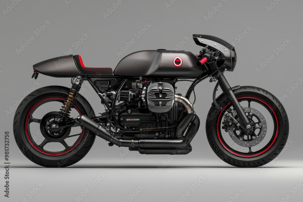 Obraz premium Sleek and Powerful Modernized Classic Motorcycle Design in Black and Red